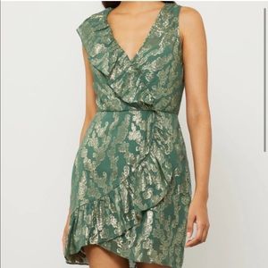 BCBG Faux Wrap Dress - Metallic Green